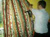 Curtain dry cleaning in operation
